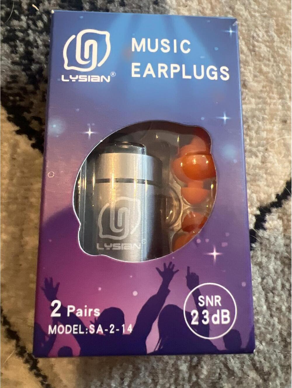 Lysian Music Earplugs Model SA-2-14 - 2 Pairs, 23dB Noise Reduction
